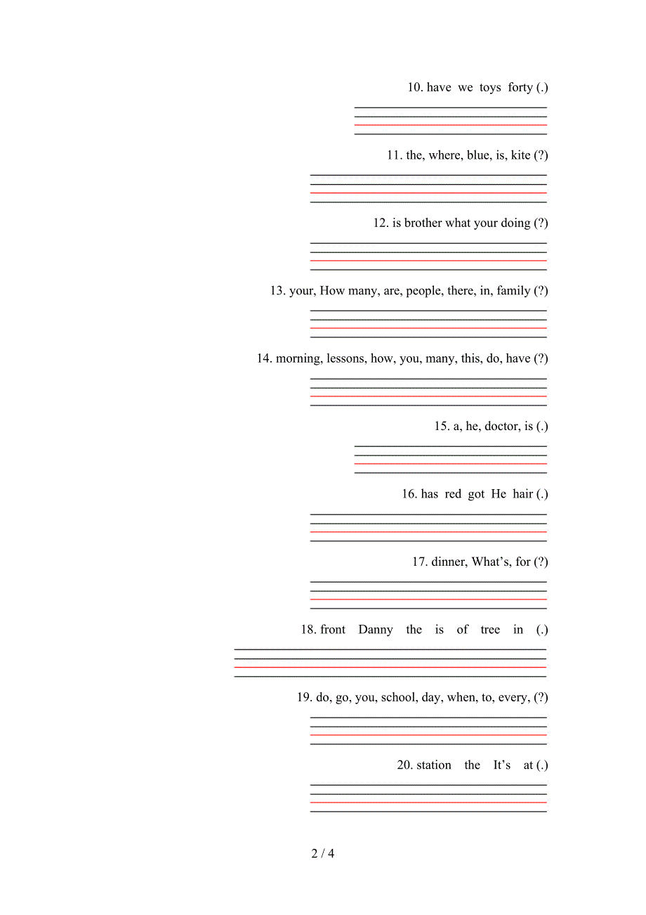 四年级下册英语连词成句专项辅导题_第2页