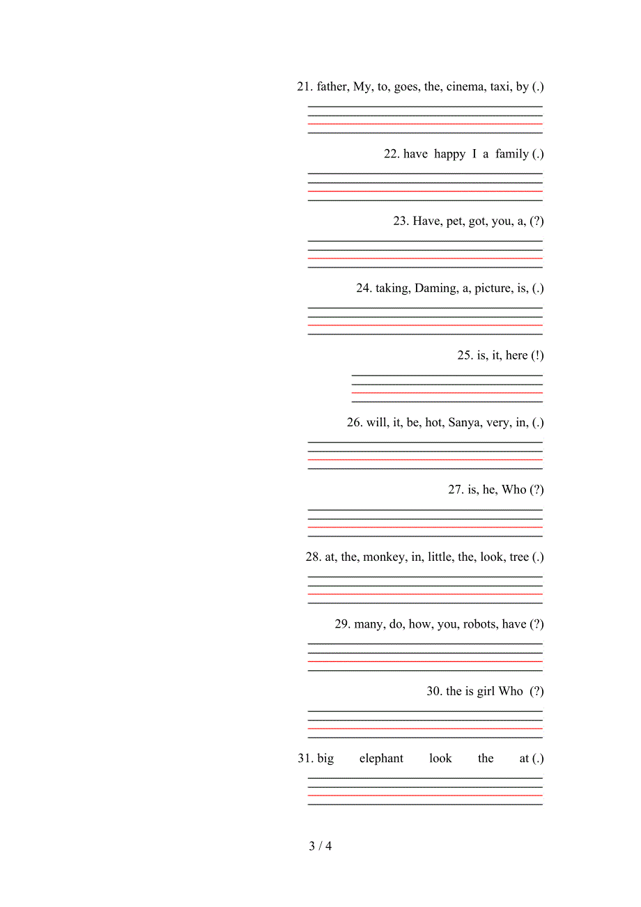 四年级下册英语连词成句专项辅导题_第3页