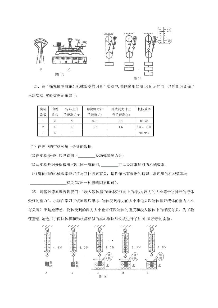 初二下册物理期末试卷沪科版_第5页