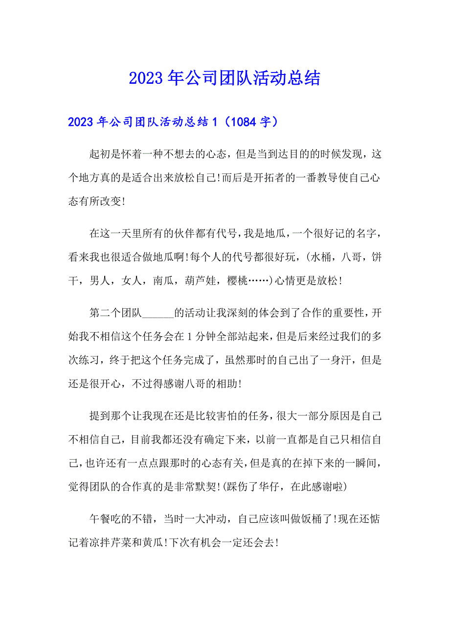 2023年公司团队活动总结_第1页