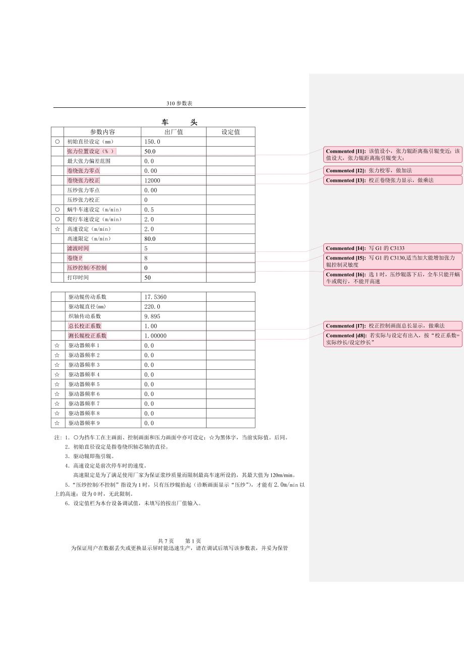 恒天重工GA310浆纱机参数表.doc_第1页