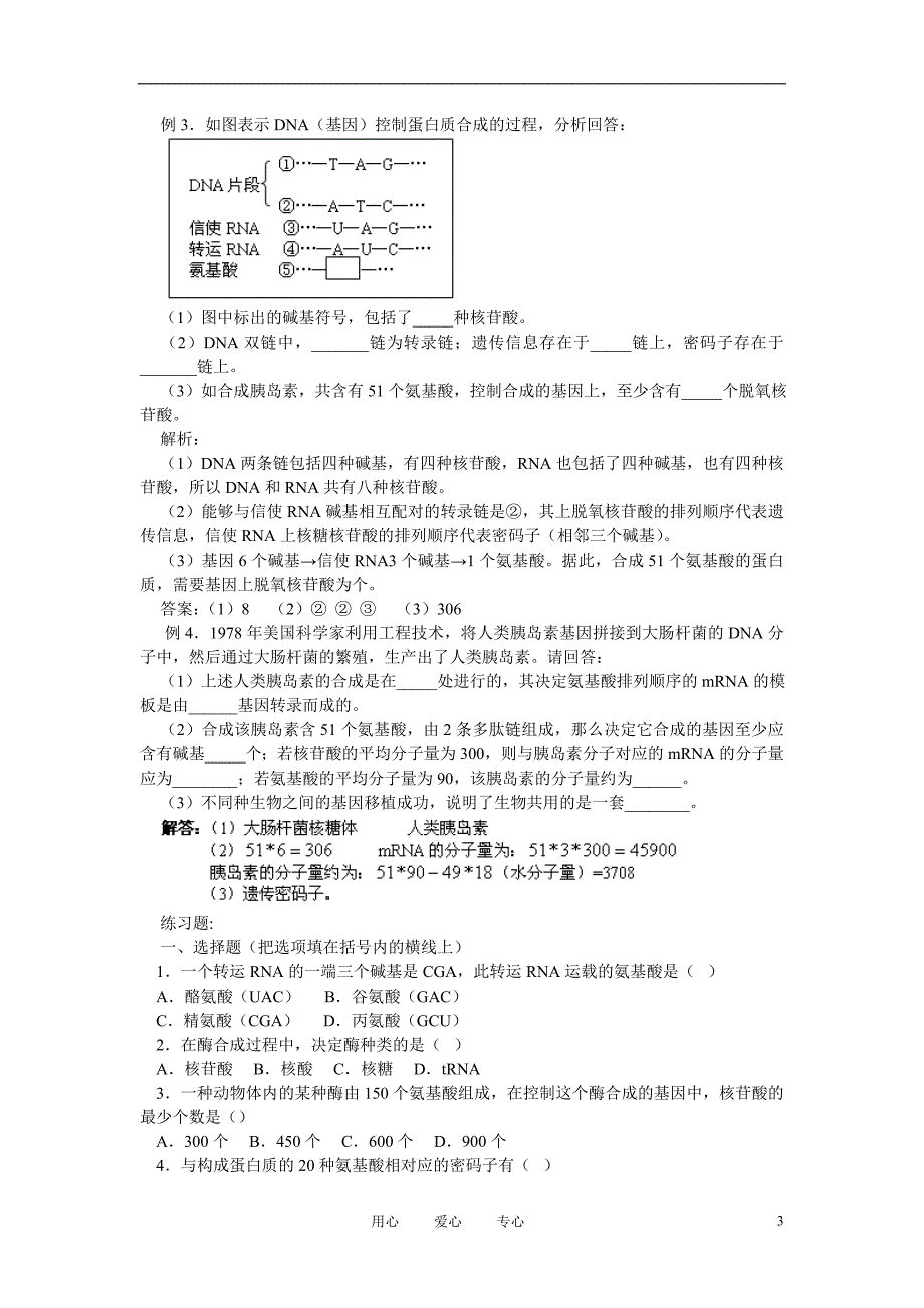 高中生物基因控制蛋白质的合成教案5苏教版必修2_第3页