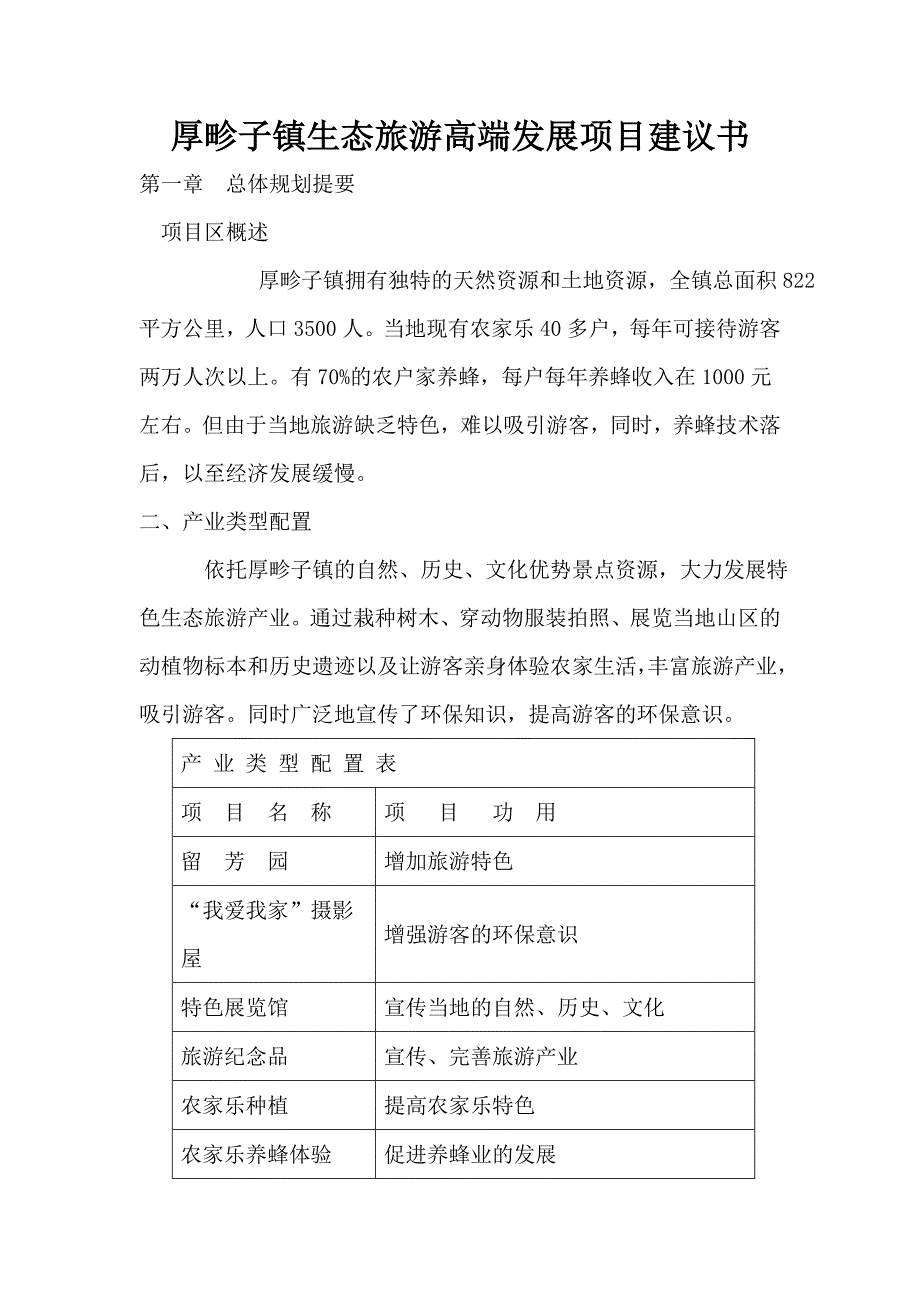 厚畛子镇生态旅游高端发展项目建议书_第1页