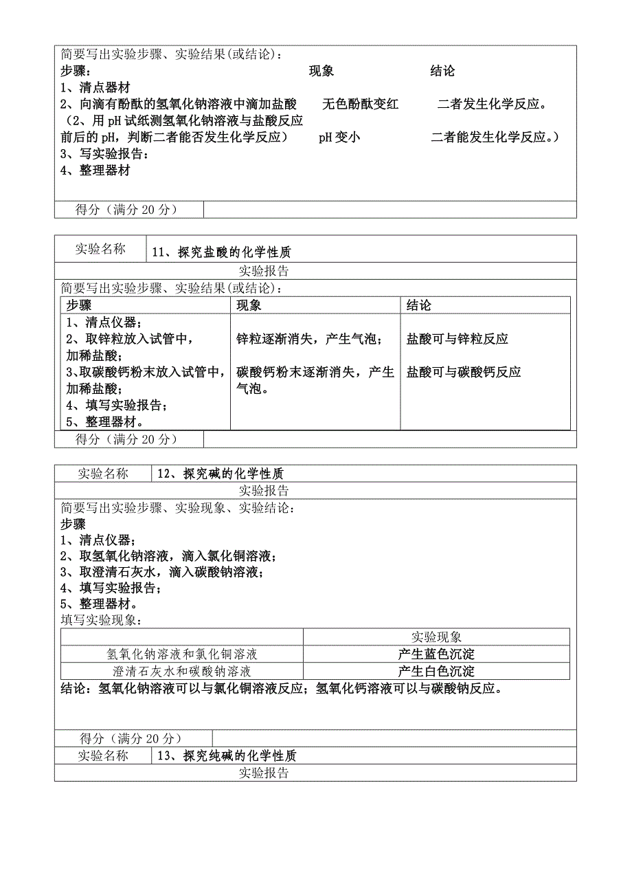 初中毕业化学实验报告_第4页