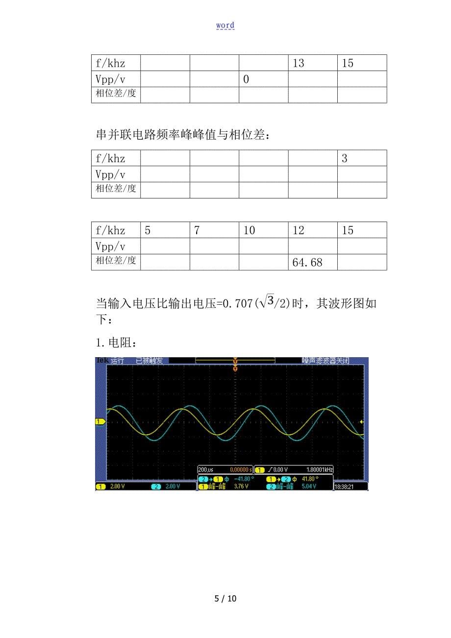 幅频特性和相频特性实验报告材料_第5页