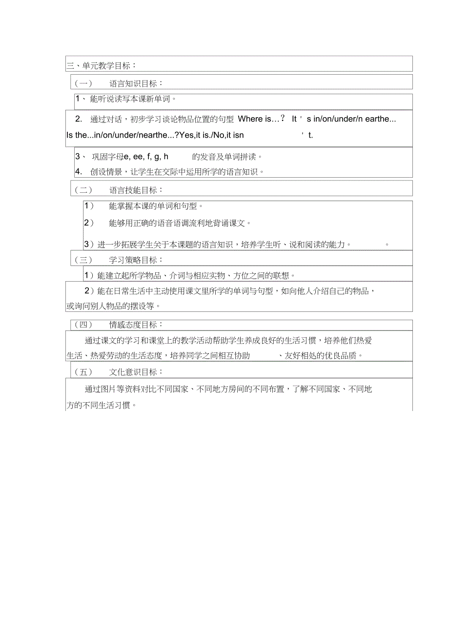 义务教育教科书英语三年级下册BOOK4Module2Position单元教学设计_第2页