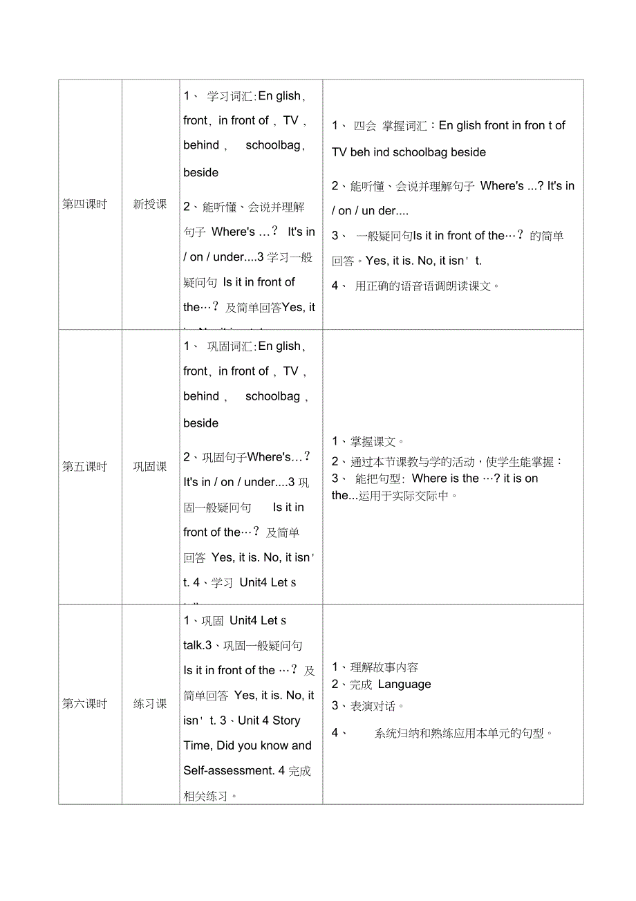 义务教育教科书英语三年级下册BOOK4Module2Position单元教学设计_第4页