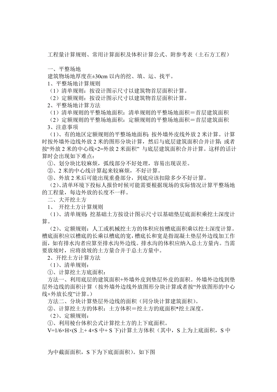 工程量计算规则、常用计算面积及体积计算公式、附参考表(土石方工程)_第1页