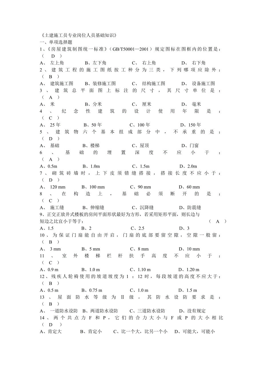 土建施工员专业岗位人员基础知识_第1页