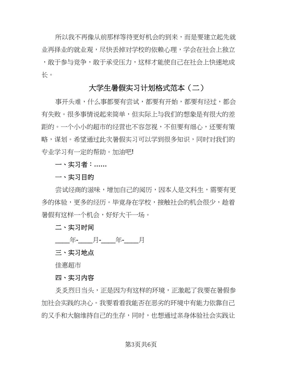 大学生暑假实习计划格式范本（四篇）.doc_第3页