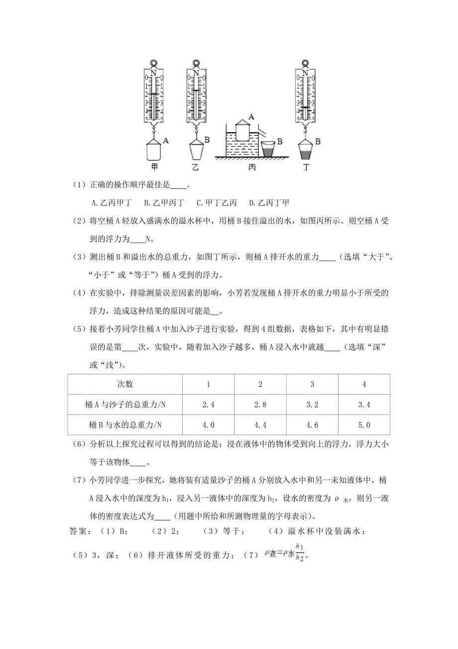 中考物理实验专题突破针对训练实验16探究浮力大小跟排开液体所受重力的关系[附答案]_第5页