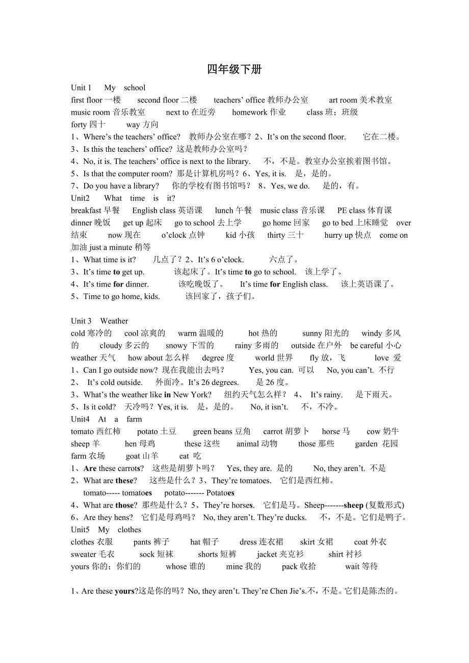 新版人教三至六年级各单元重点单词句子总汇_第5页