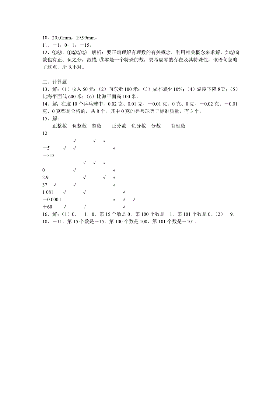 初一数学通用有理数的定义及其分类练习题_第3页