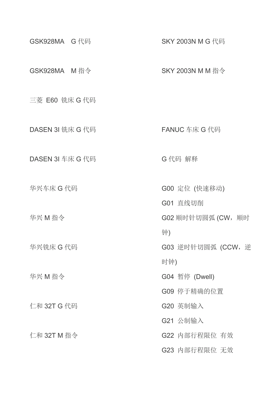 常用数控系统g代码总汇_第2页