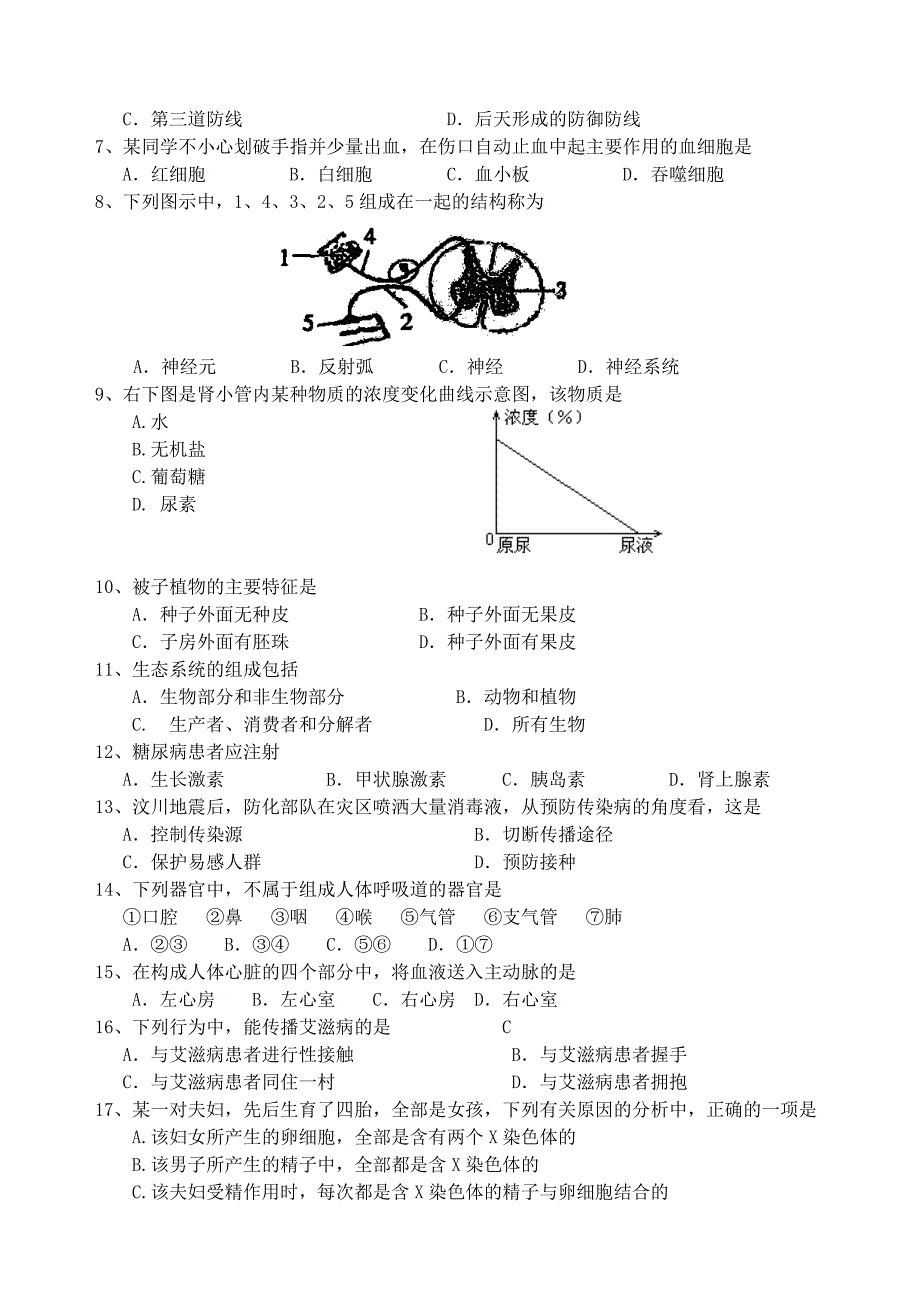 2020年江苏省宜兴市初中生物会考试题（WORD版 有答案）_第2页