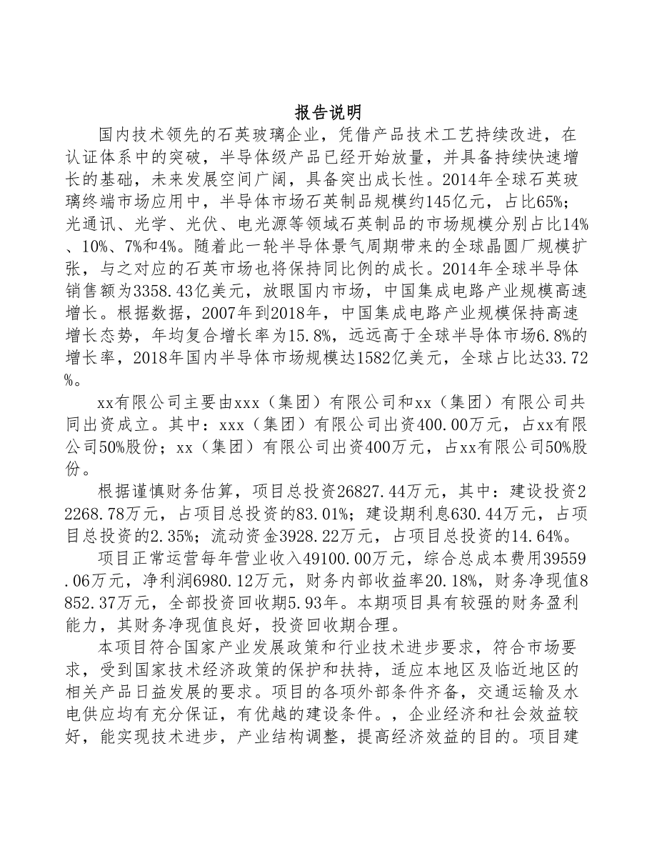 某某 关于成立石英产品公司可行性研究报告(DOC 85页)_第2页