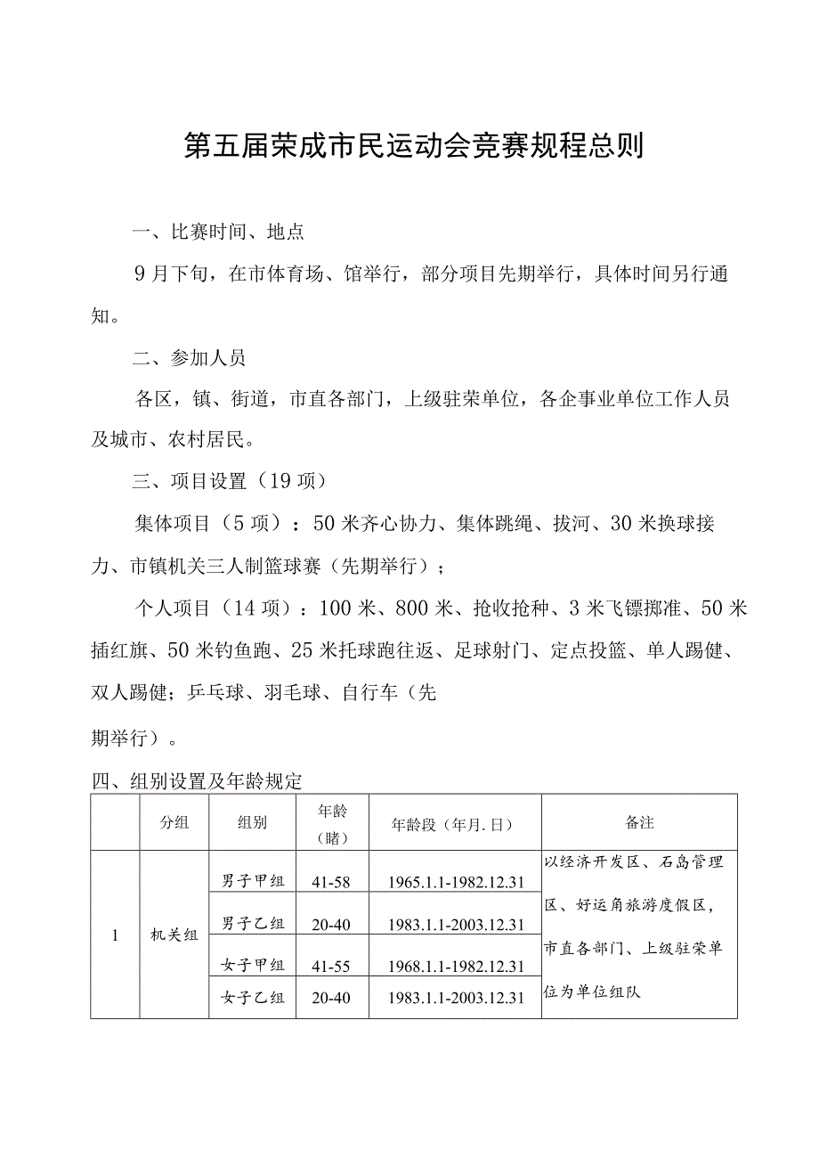 第五届荣成市民运动会竞赛规程总则_第1页