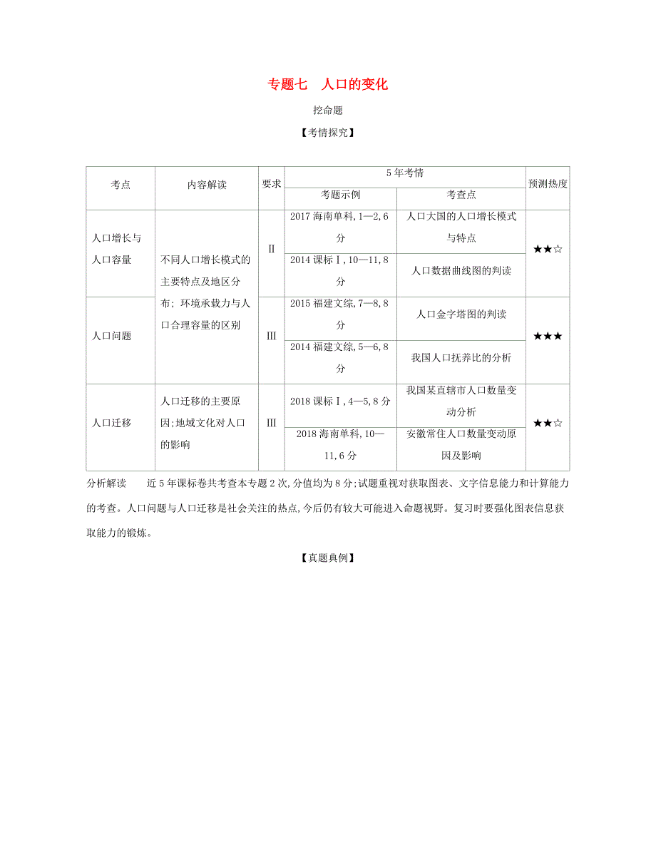 （课标专用 A版）高考地理 专题七 人口的变化试题-人教版高三地理试题_第1页