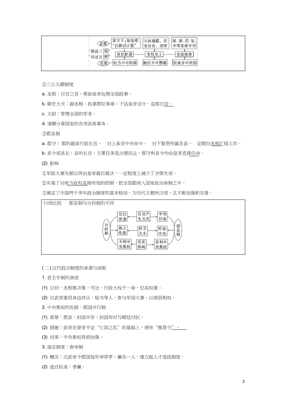 2019届高考历史一轮复习第二单元中华文明的形成和发展—秦汉第4讲秦汉时期的政治与经济学案_第2页