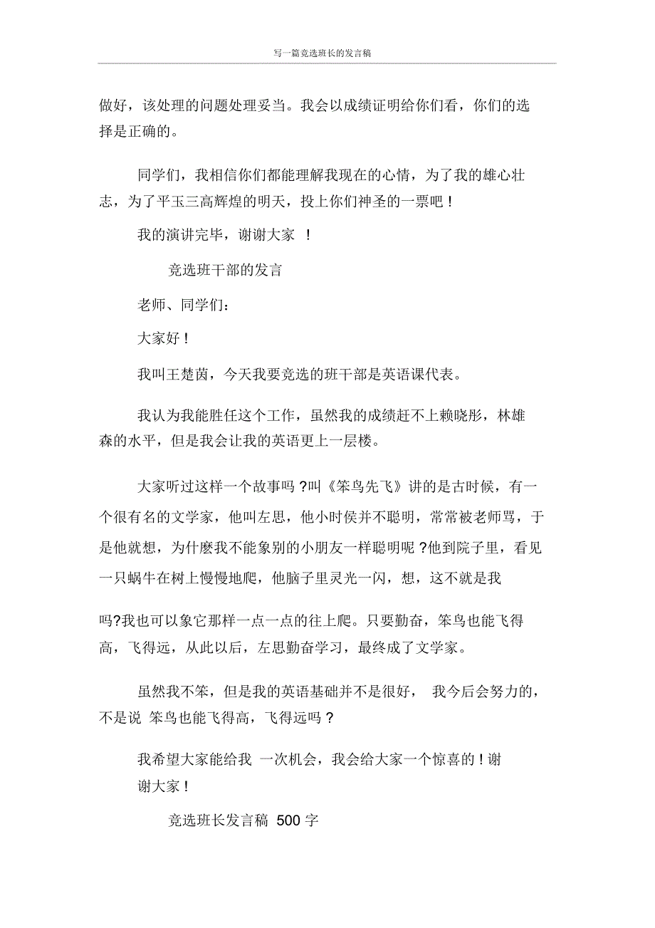 发言稿写一篇竞选班长的发言稿_第3页