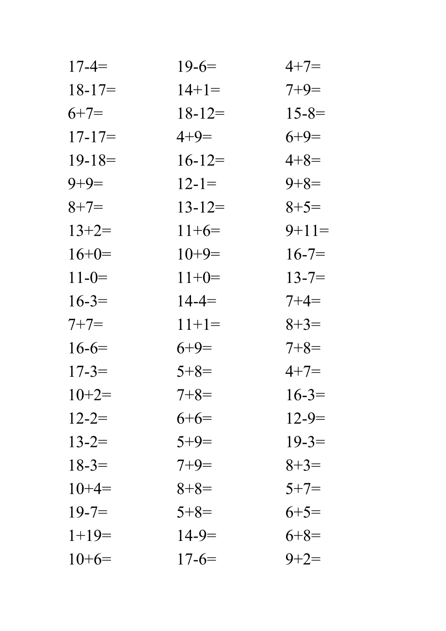 人教版小学数学一年级口算题_第4页