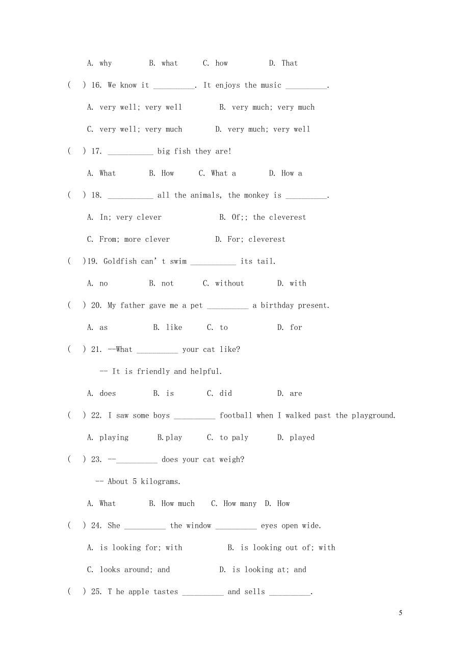 七年级英语下册Unit8Pets知识检测新版牛津版05291198_第5页