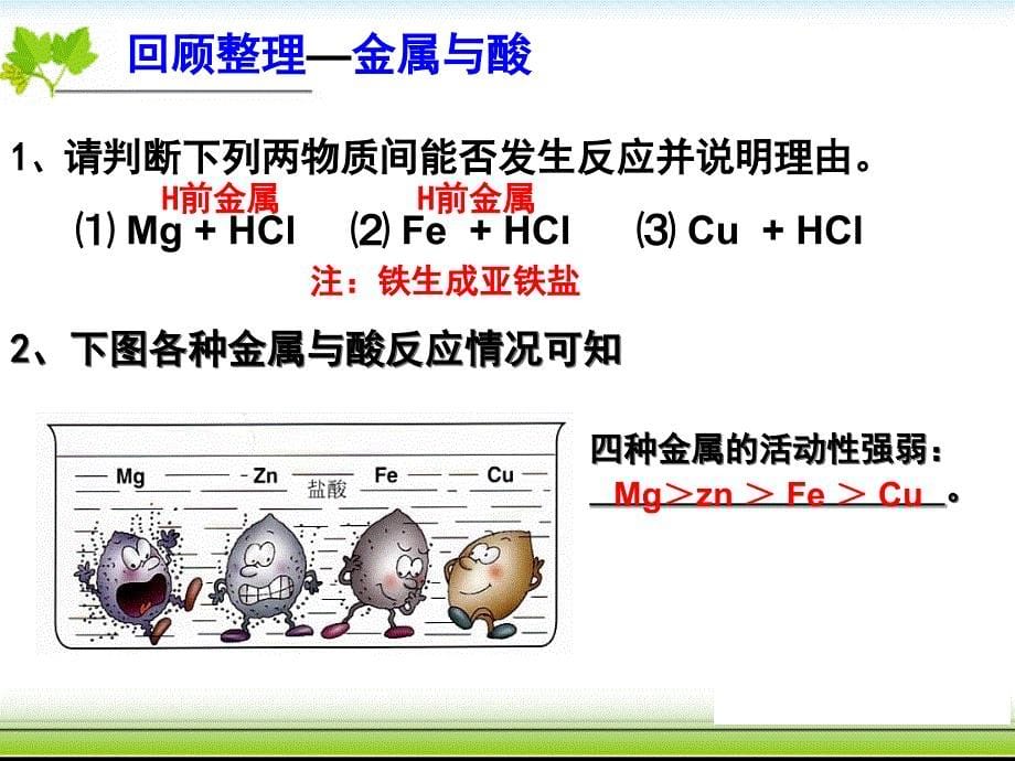 金属活动性顺序的探究判断与应用专题复习ppt课件_第5页