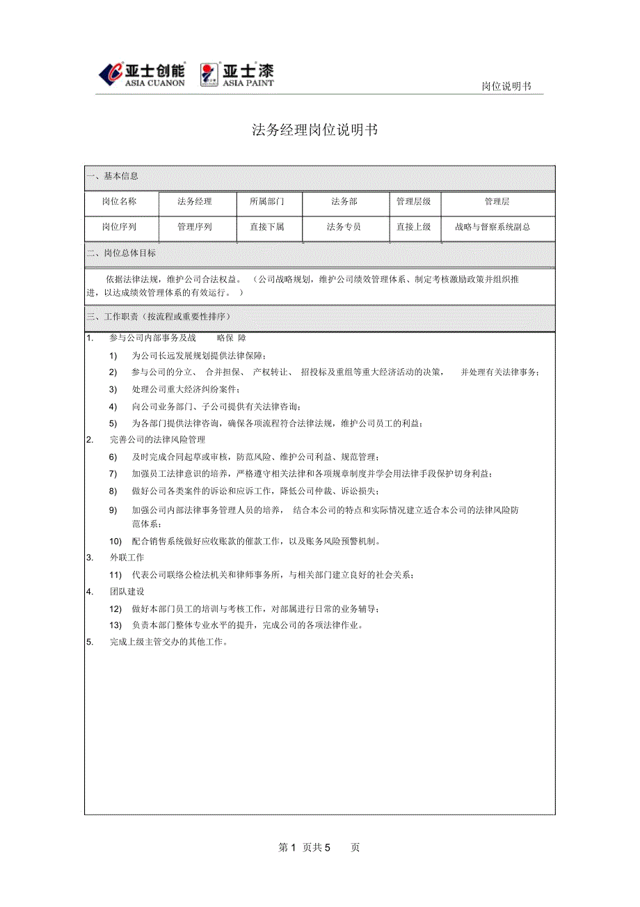 法务部岗位说明书_第2页