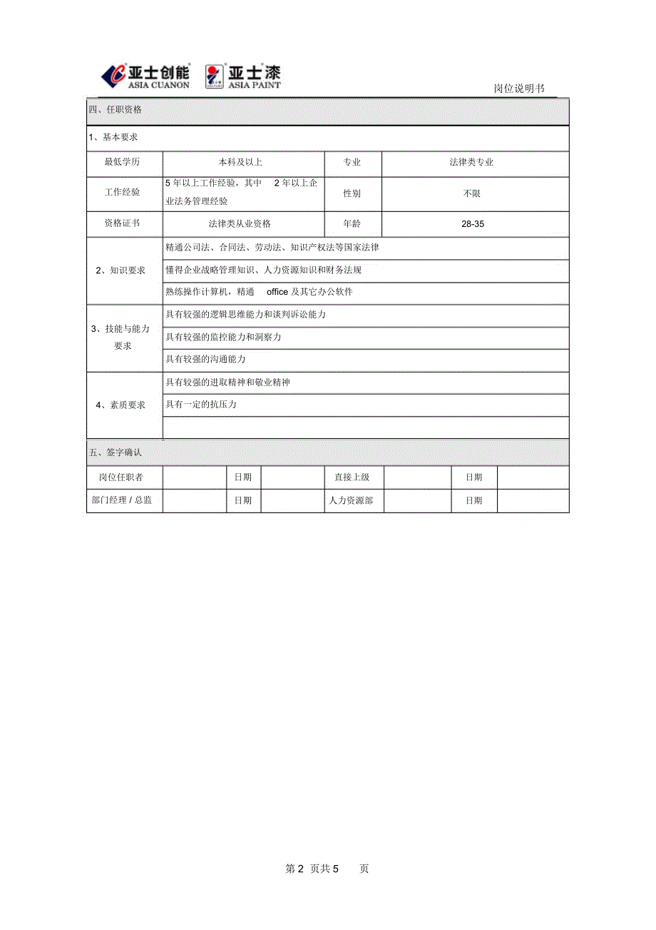 法务部岗位说明书_第3页