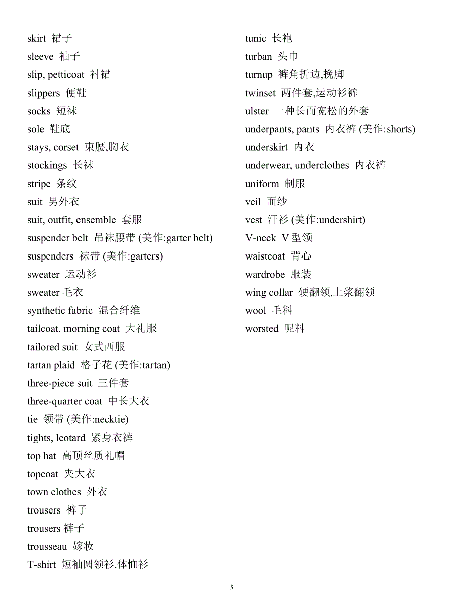 0-英语单词词汇分类汇总-衣服.doc_第3页