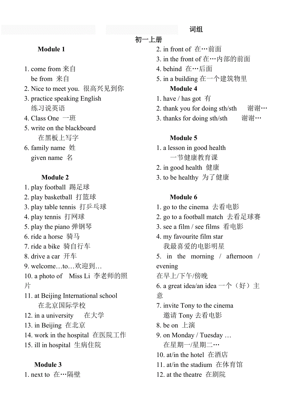 初中英语全部词组短语集版本教材中考必备_第1页