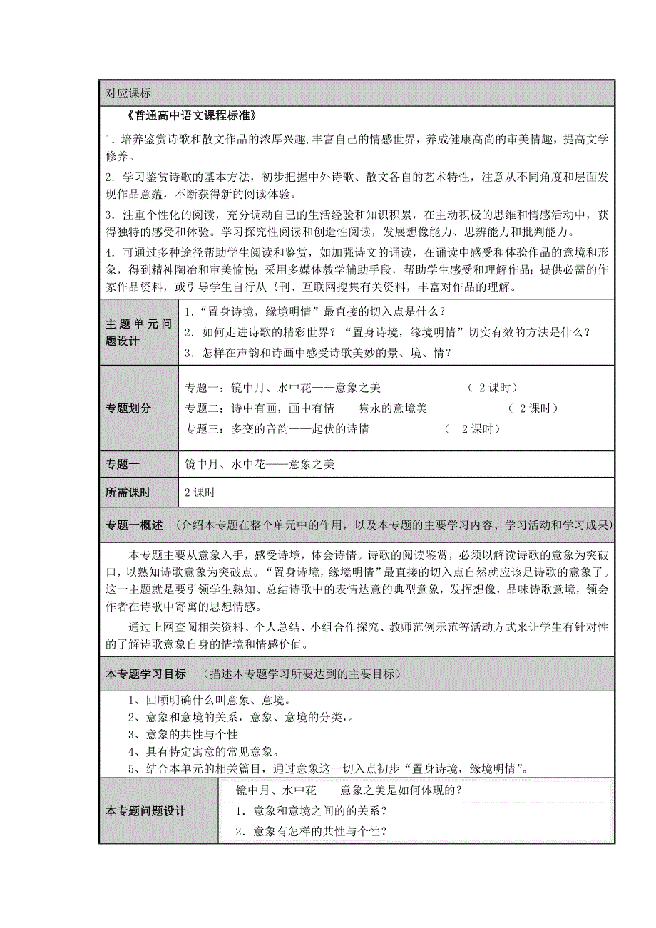 山东省济宁市实验中学2012-2013学年高二语文“置身诗境缘境明情”主题单元设计 鲁教版_第2页