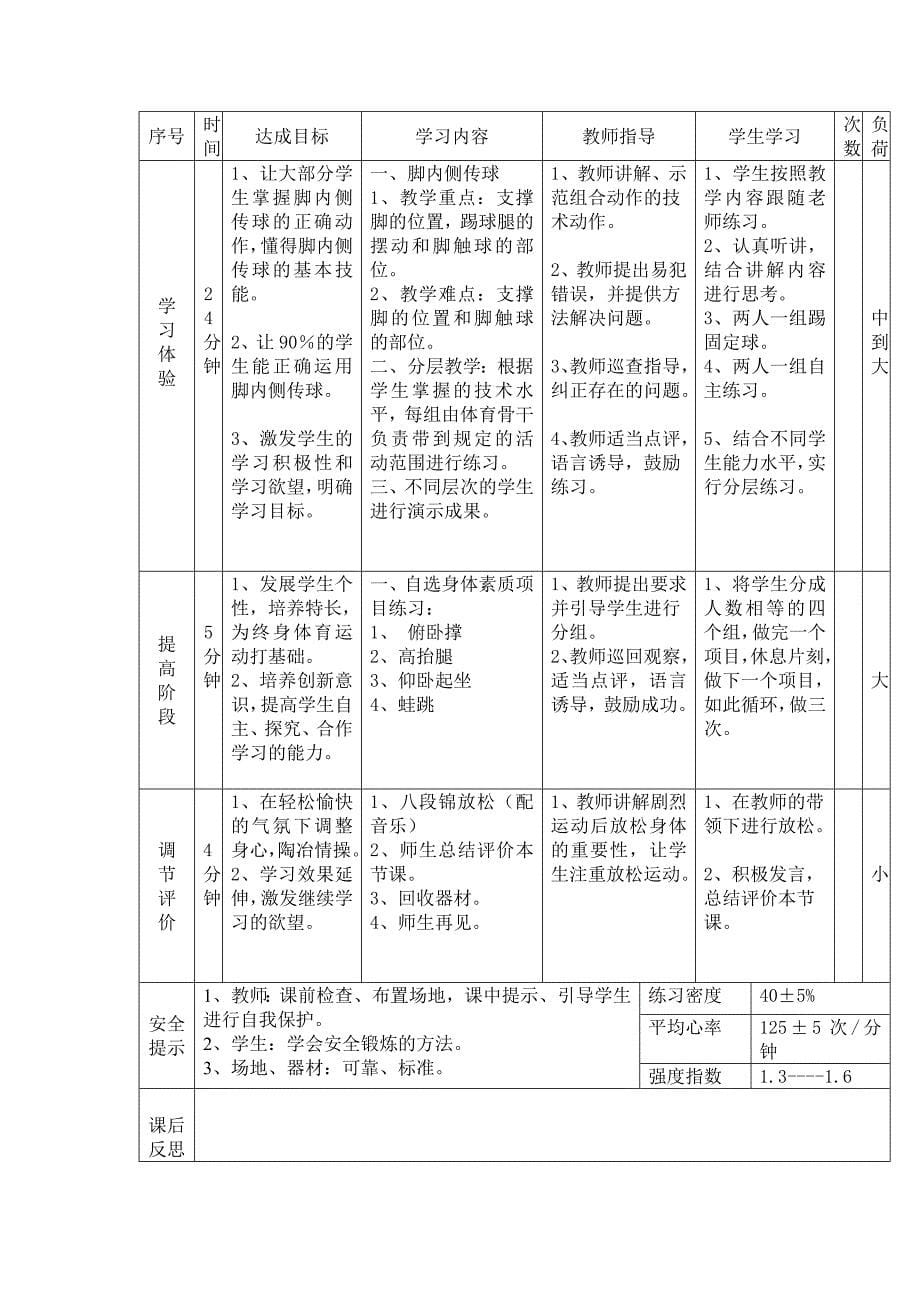 足球课(脚内侧传球）的教学设计西宁小学朱锦丰.doc_第5页