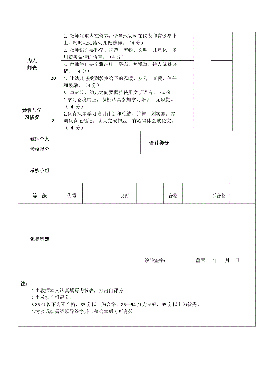 幼儿园教师师德师风考核表_第2页