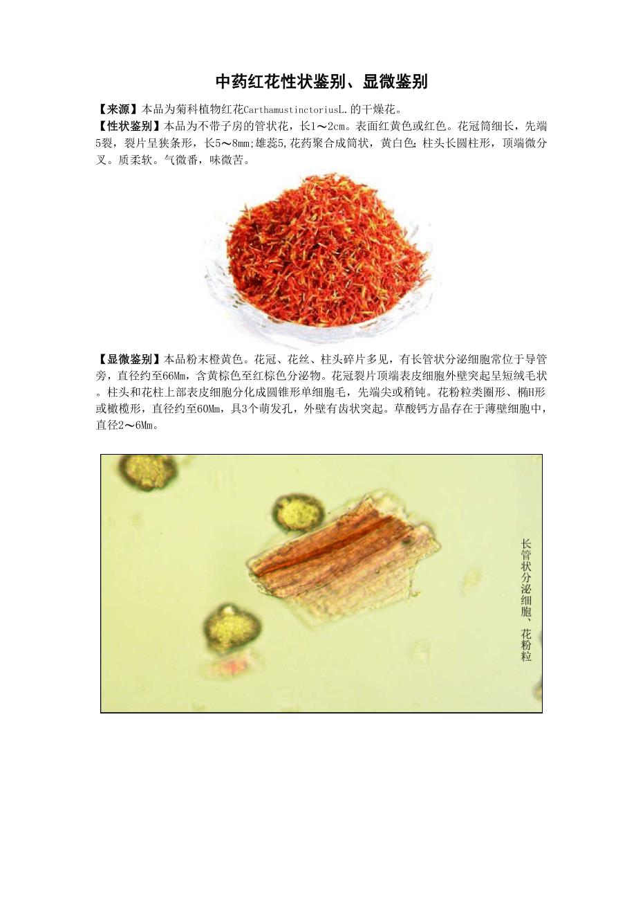 中药红花性状鉴别、显微鉴别_第1页