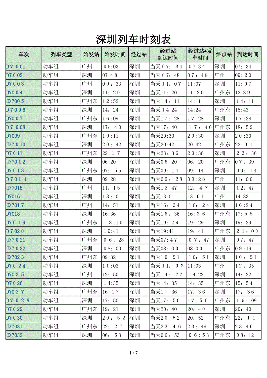 深圳列车时刻表_第1页