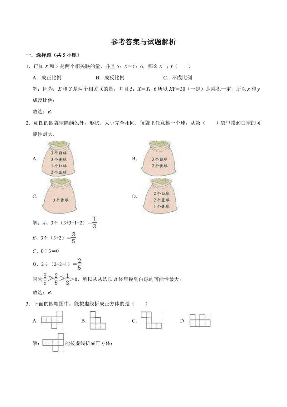 苏教版数学六年级小升初试题附答案解析_第5页