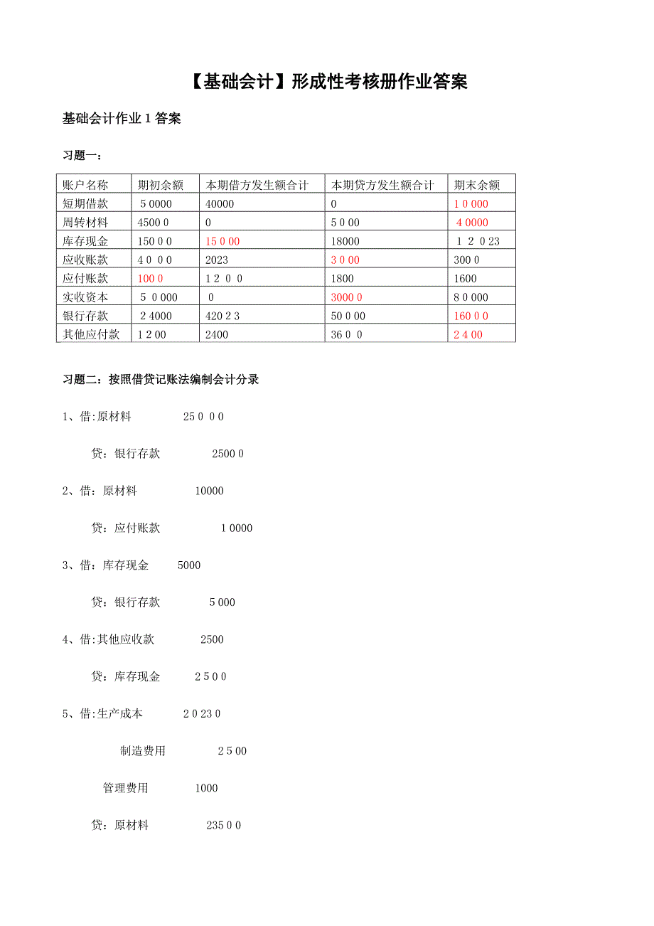 2023年电大最新基础会计形成性考核册答案_第1页