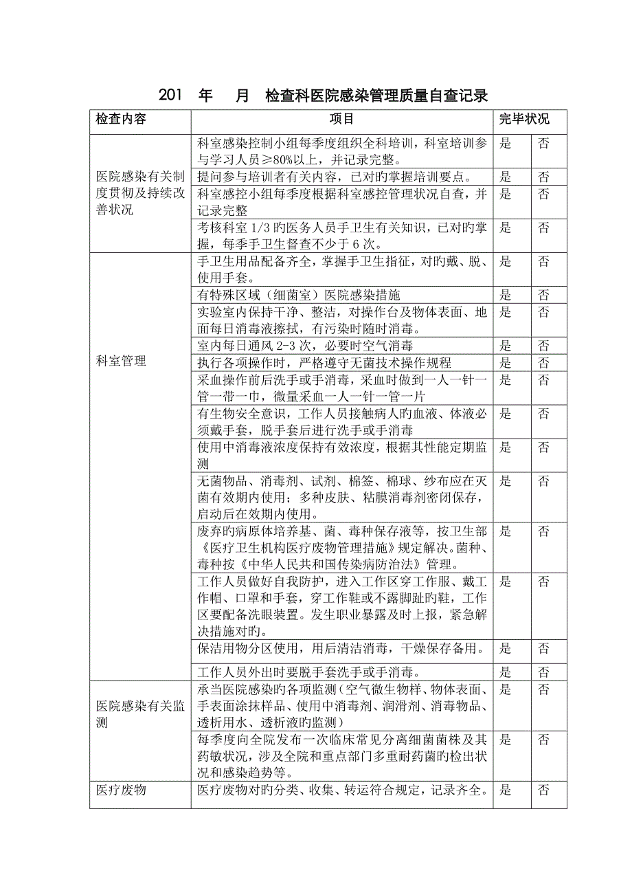 检验科感染管理质量自查表_第1页