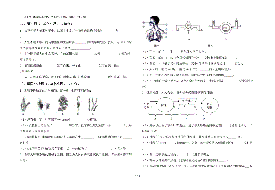 初中七年级生物(上册)期末试卷及答案(全面).doc_第3页