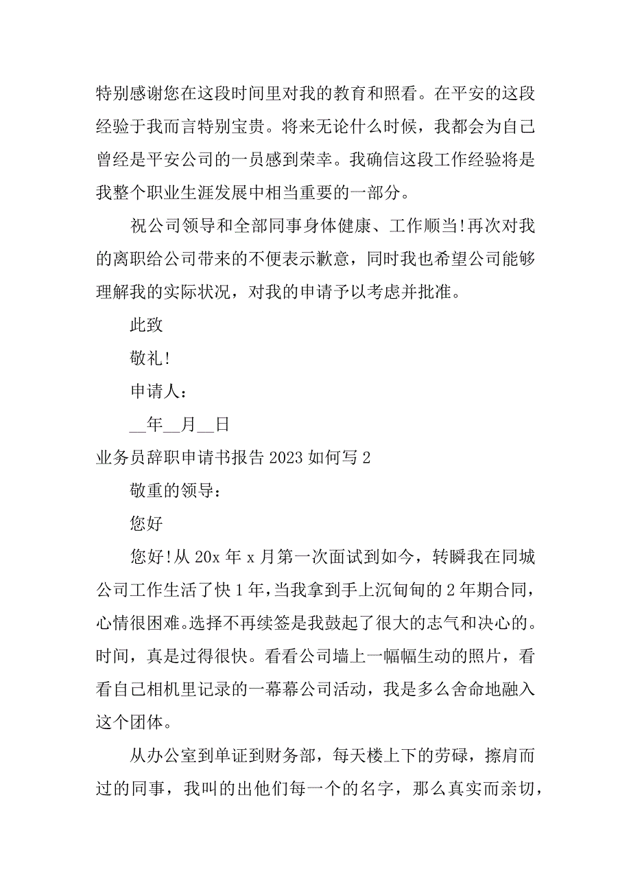 2023年业务员辞职申请书报告如何写3篇年业务员辞职报告范文大全_第2页