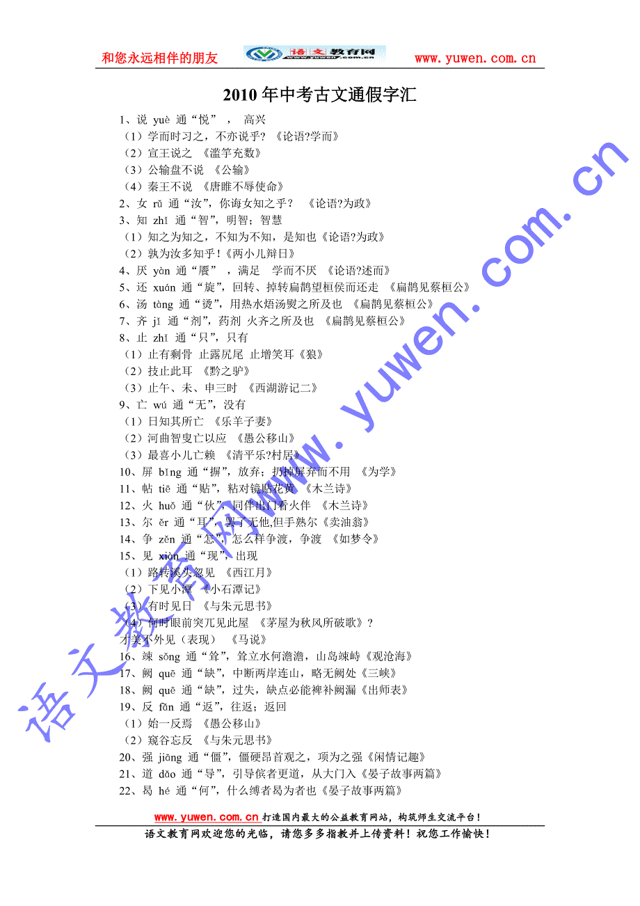 2010年中考古文通假字汇.doc_第1页