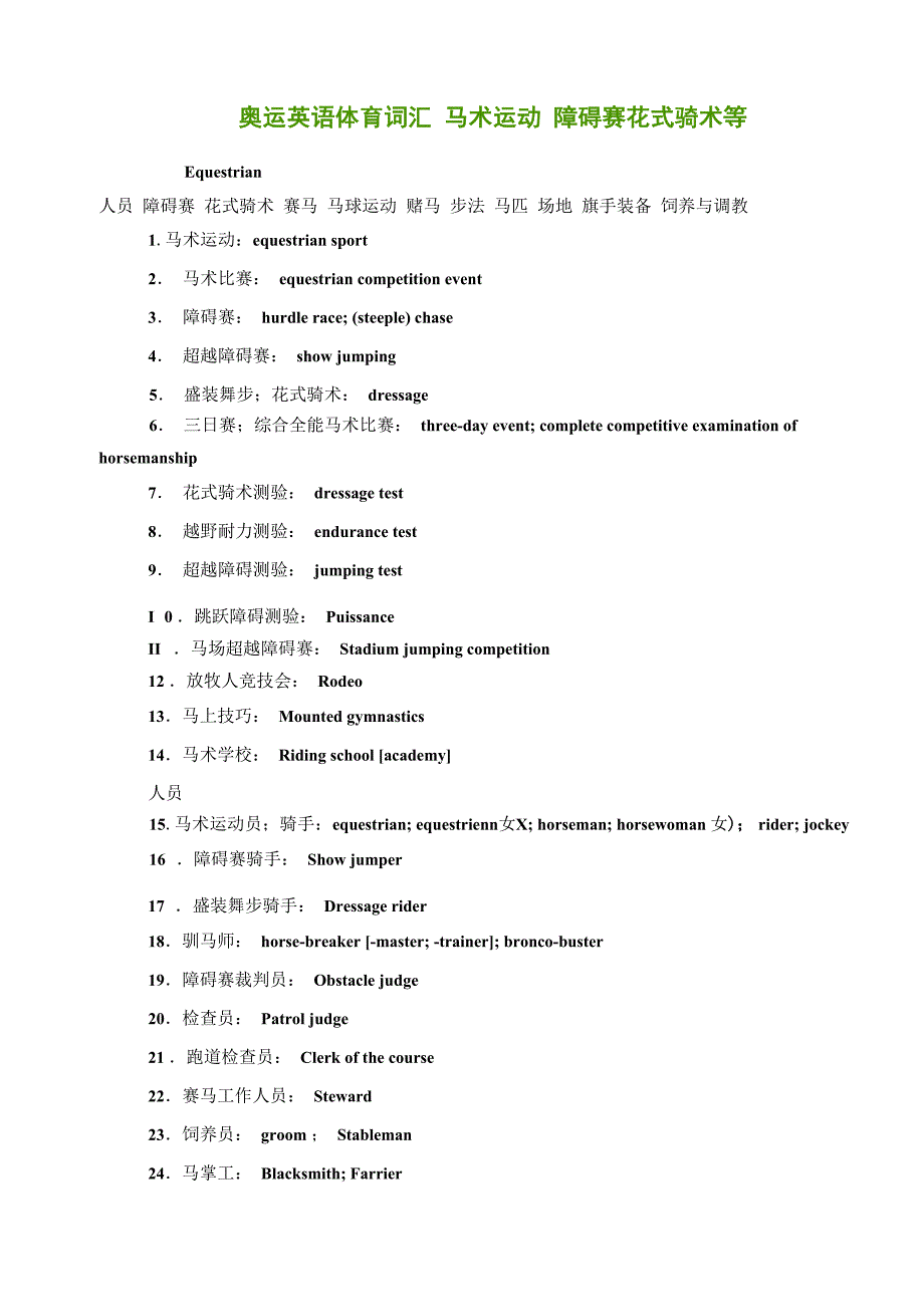 马术专业词汇表_第1页