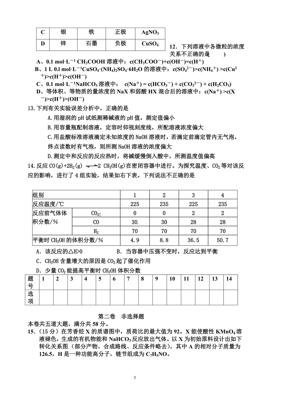 砺儒中学高二化学期末复习试卷3_第3页