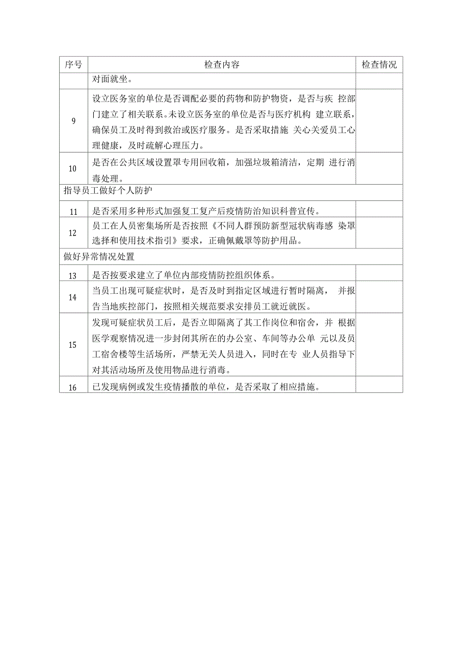 高风险和中风险地区企事业单位复工复产疫情防控措施检查表_第2页