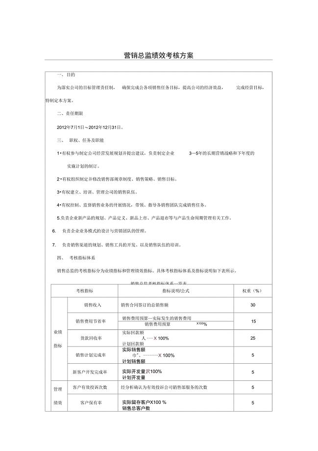 销售总监绩效考核方案