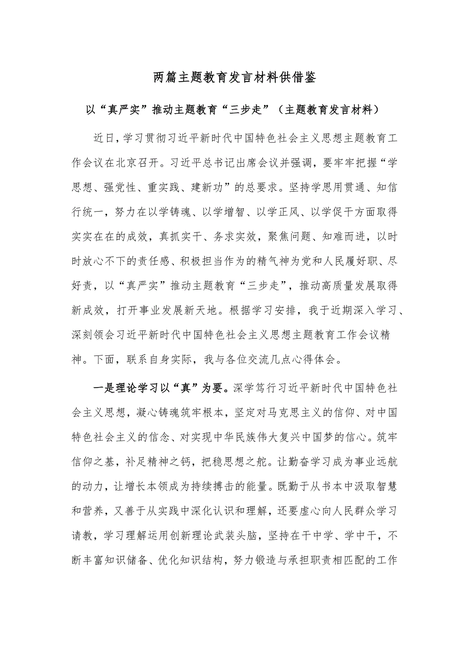 两篇主题教育发言材料供借鉴_第1页