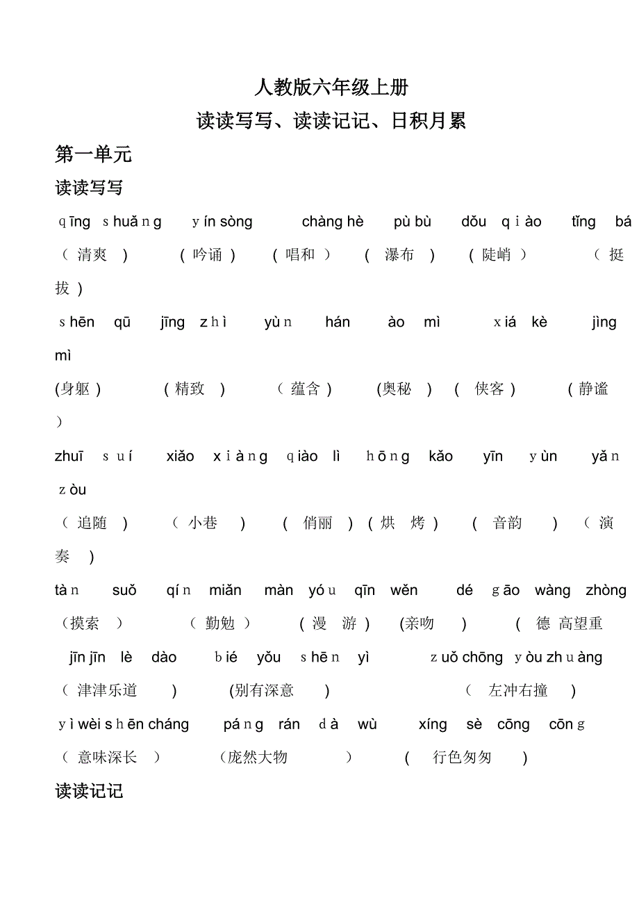 人教版六年级语文上册词语盘点(带拼音)_第1页