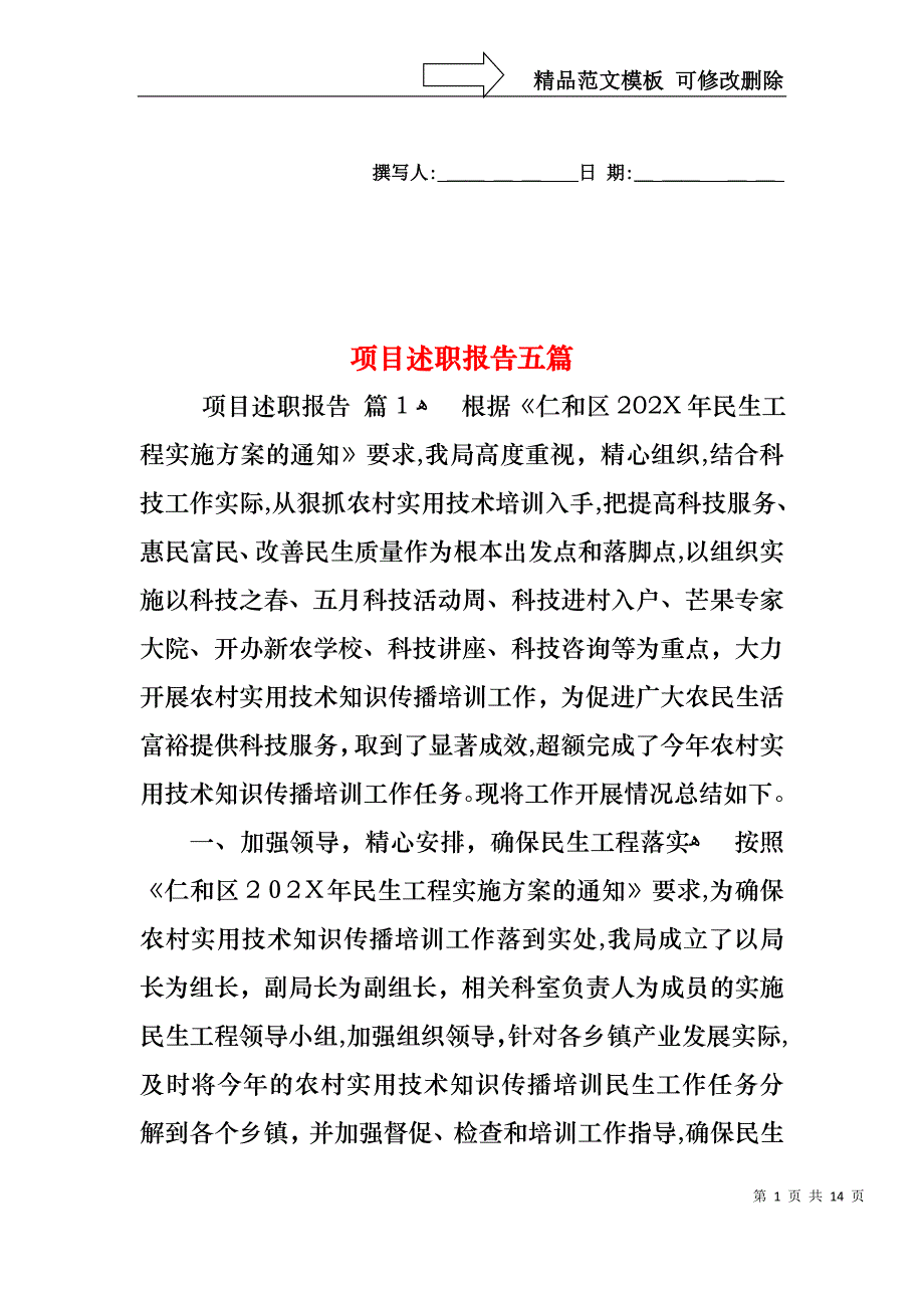 项目述职报告五篇_第1页