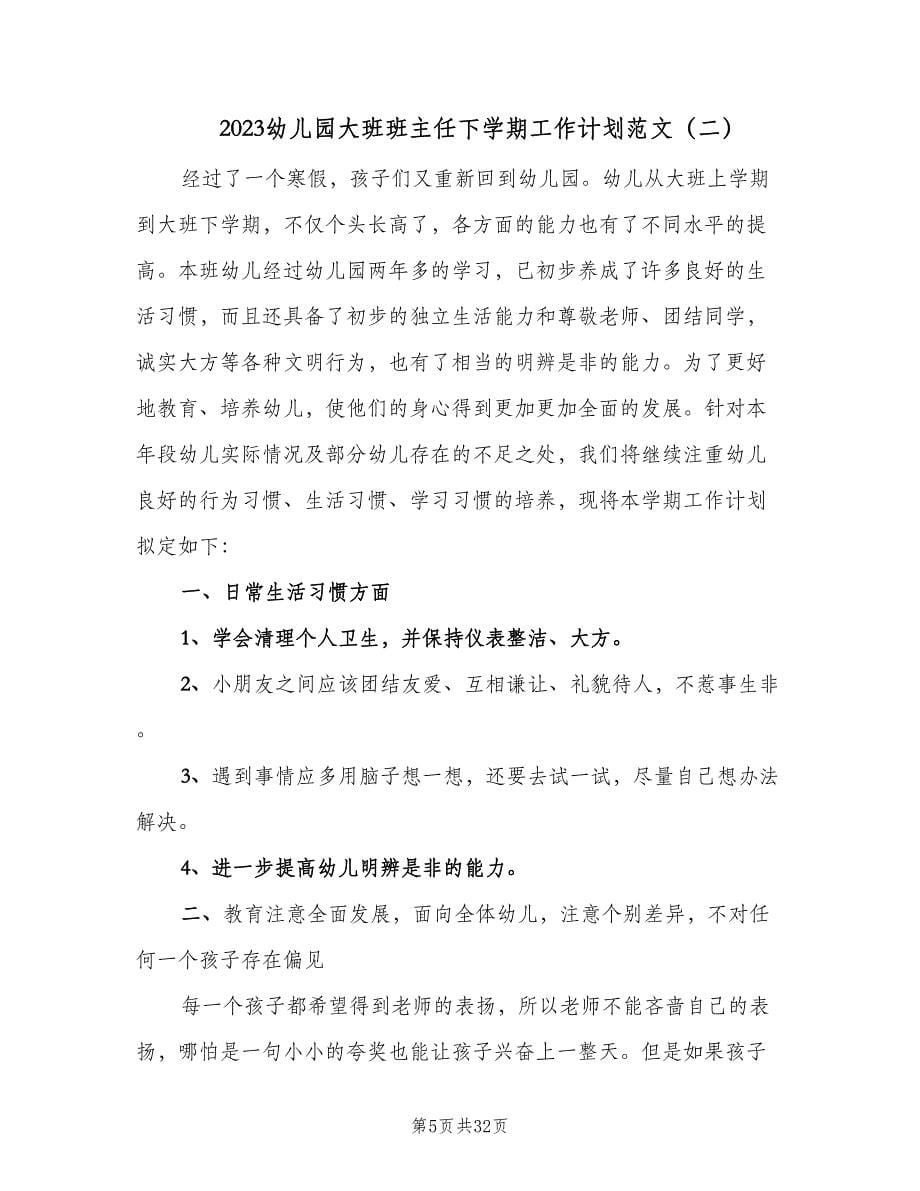 2023幼儿园大班班主任下学期工作计划范文（五篇）.doc_第5页